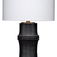 Lemy 28 Inch Table Lamp, White Linen Drum Shade, Dotted Black Base -BM324127