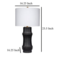 Lemy 28 Inch Table Lamp, White Linen Drum Shade, Dotted Black Base -BM324127