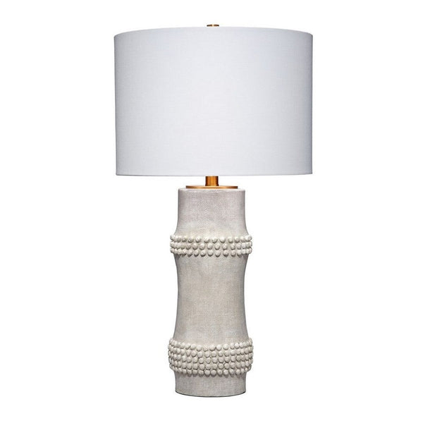 Lemy 28 Inch Table Lamp, Round Linen Drum Shade, Dotted White Base -BM324128