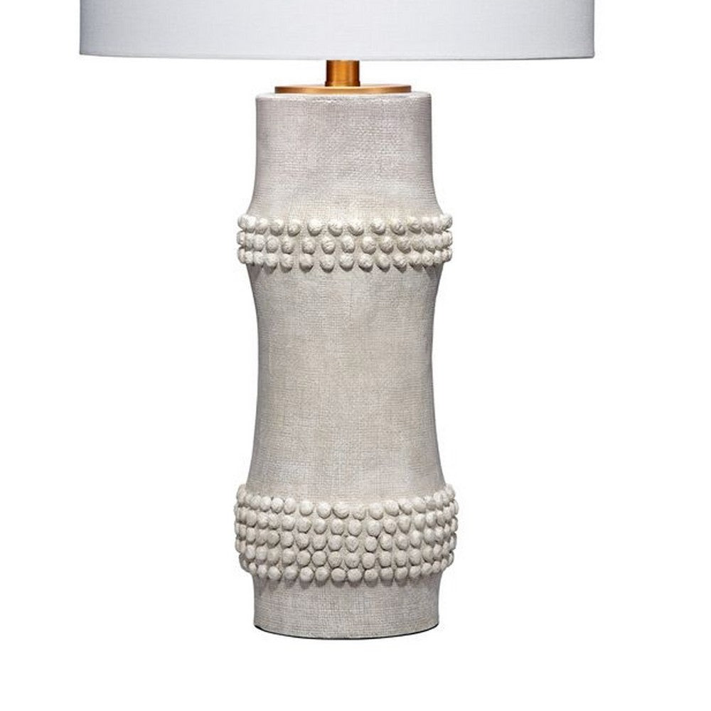 Lemy 28 Inch Table Lamp, Round Linen Drum Shade, Dotted White Base -BM324128