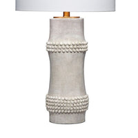 Lemy 28 Inch Table Lamp, Round Linen Drum Shade, Dotted White Base -BM324128