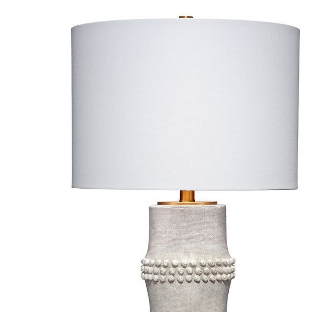 Lemy 28 Inch Table Lamp, Round Linen Drum Shade, Dotted White Base -BM324128
