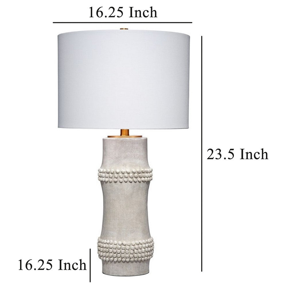 Lemy 28 Inch Table Lamp, Round Linen Drum Shade, Dotted White Base -BM324128