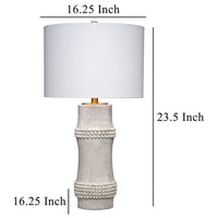 Lemy 28 Inch Table Lamp, Round Linen Drum Shade, Dotted White Base -BM324128