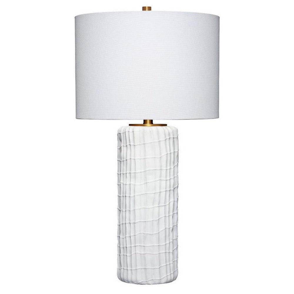 Mena 28 Inch Table Lamp, Round Drum Shade, Grid Pattern White Base -BM324129
