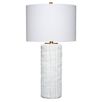 Mena 28 Inch Table Lamp, Round Drum Shade, Grid Pattern White Base -BM324129