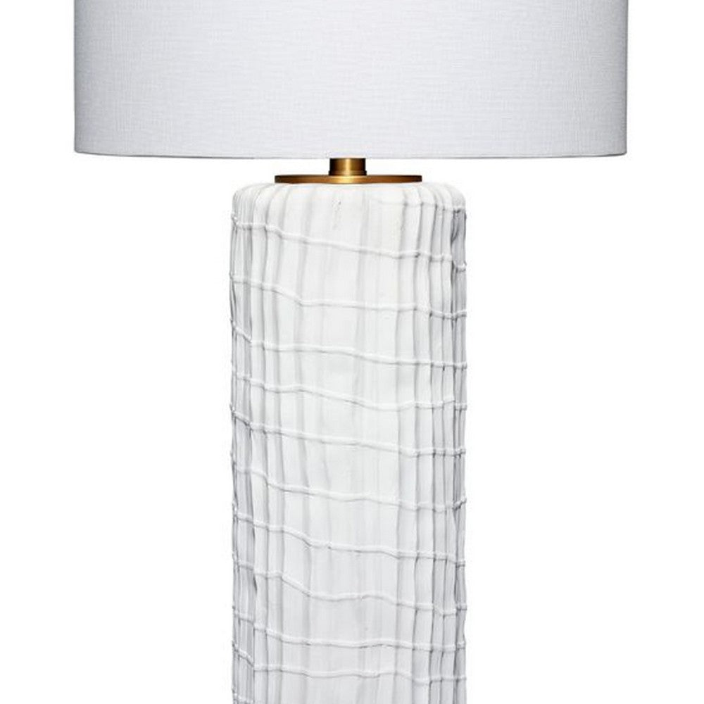 Mena 28 Inch Table Lamp, Round Drum Shade, Grid Pattern White Base -BM324129