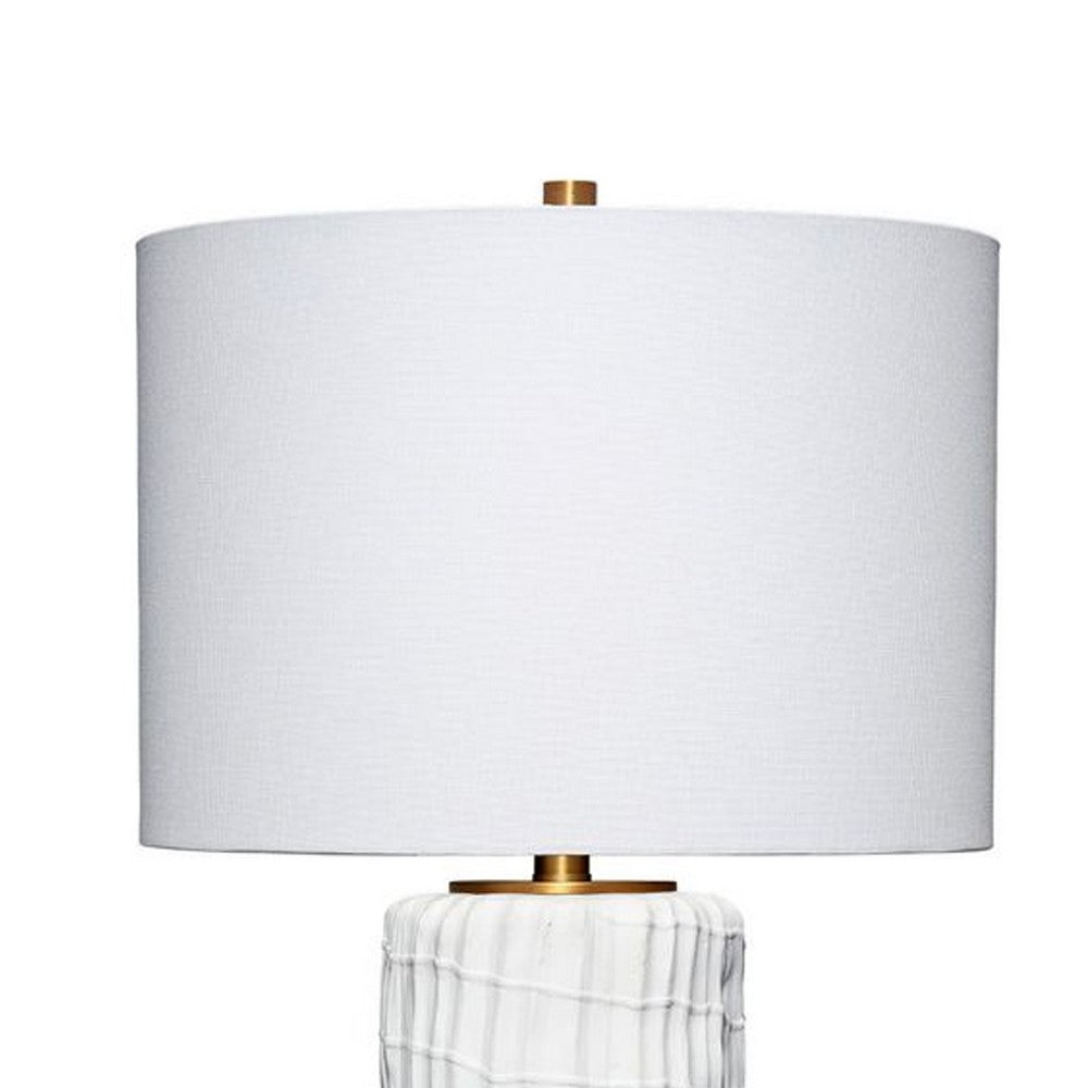 Mena 28 Inch Table Lamp, Round Drum Shade, Grid Pattern White Base -BM324129