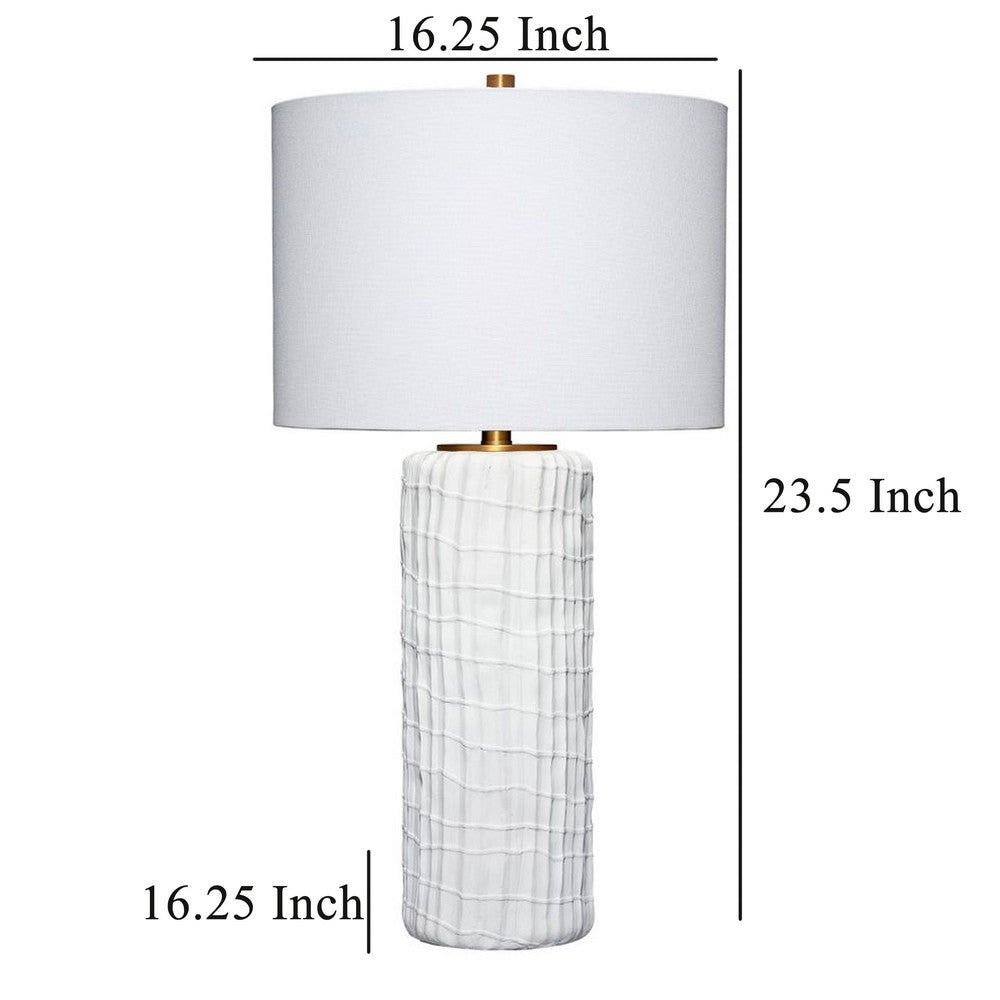 Mena 28 Inch Table Lamp, Round Drum Shade, Grid Pattern White Base -BM324129