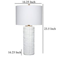 Mena 28 Inch Table Lamp, Round Drum Shade, Grid Pattern White Base -BM324129