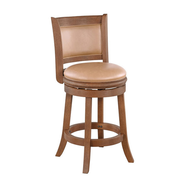 Haley Swivel Barstool Chair, Brown Faux Leather, Wire Brush Finish  -BM324179