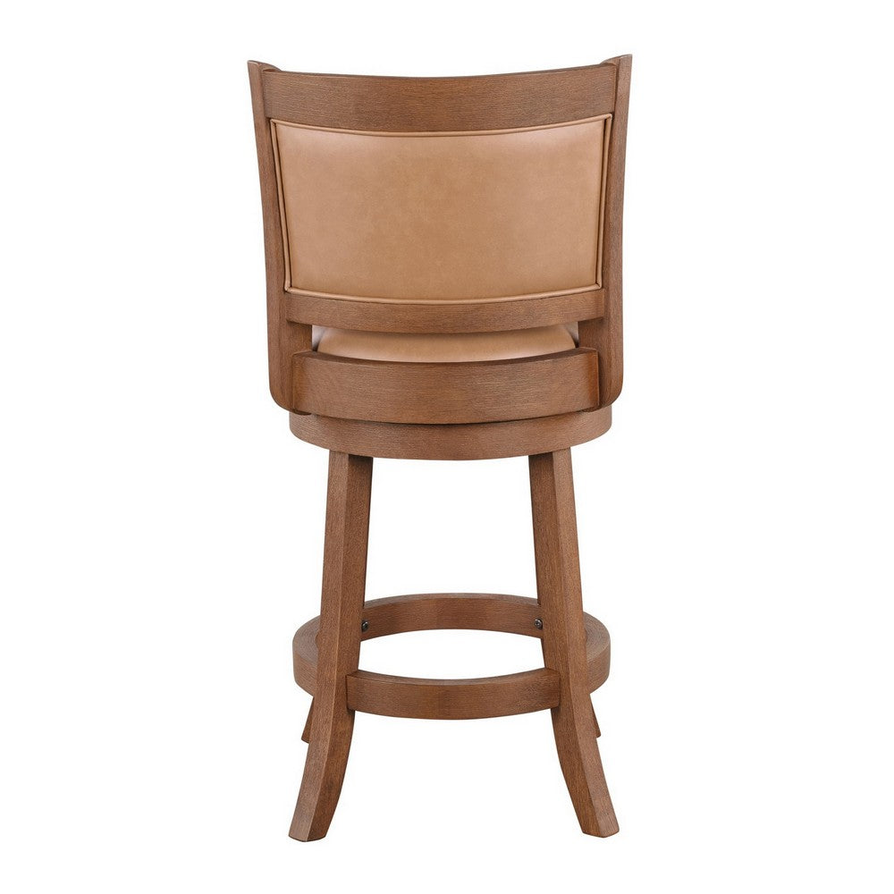 Haley Swivel Barstool Chair, Brown Faux Leather, Wire Brush Finish  -BM324179