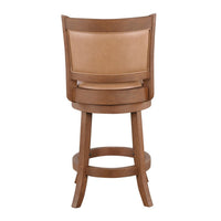 Haley Swivel Barstool Chair, Brown Faux Leather, Wire Brush Finish  -BM324179