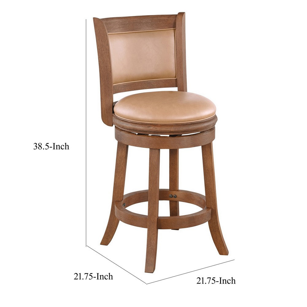 Haley Swivel Barstool Chair, Brown Faux Leather, Wire Brush Finish  -BM324179