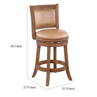 Haley Swivel Barstool Chair, Brown Faux Leather, Wire Brush Finish  -BM324179