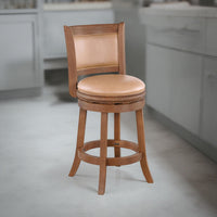 Haley Swivel Barstool Chair, Brown Faux Leather, Wire Brush Finish  -BM324179