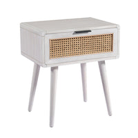 Camy Side End Table, Natural Brown Cane Woven Drawer, White 22 Inch -BM324181