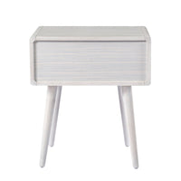 Camy Side End Table, Natural Brown Cane Woven Drawer, White 22 Inch -BM324181