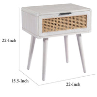 Camy Side End Table, Natural Brown Cane Woven Drawer, White 22 Inch -BM324181