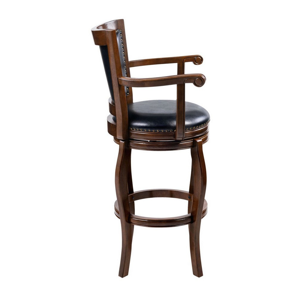 Hugo Swivel Barstool Chair, Black Faux Leather, 34 Inch Extra Tall -BM324183