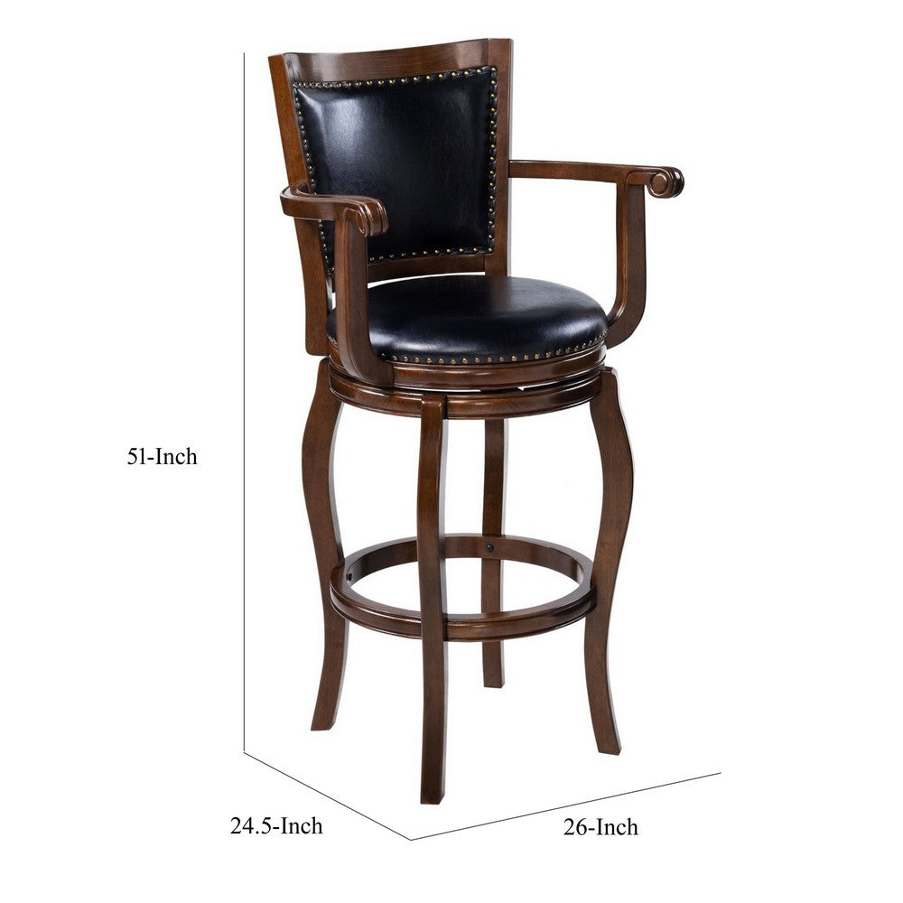 Hugo Swivel Barstool Chair, Black Faux Leather, 34 Inch Extra Tall -BM324183