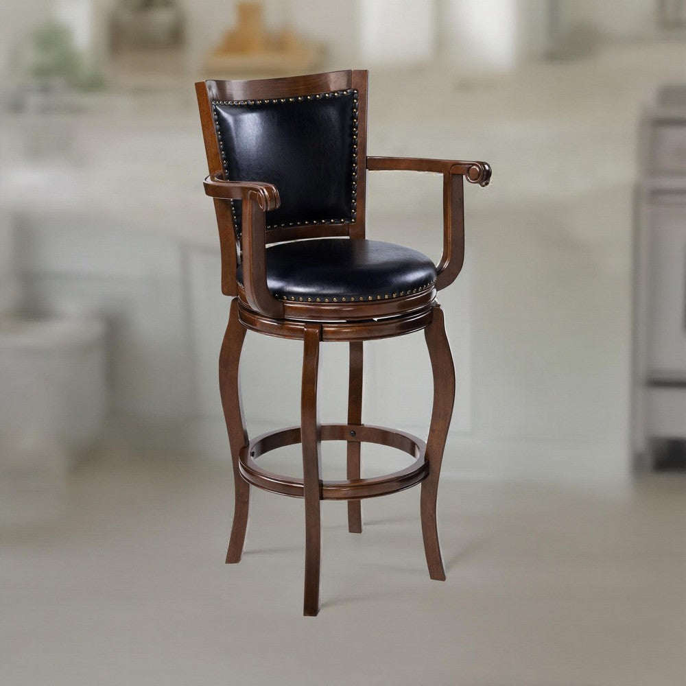 Hugo Swivel Barstool Chair, Black Faux Leather, 34 Inch Extra Tall -BM324183