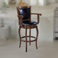 Hugo Swivel Barstool Chair, Black Faux Leather, 34 Inch Extra Tall -BM324183