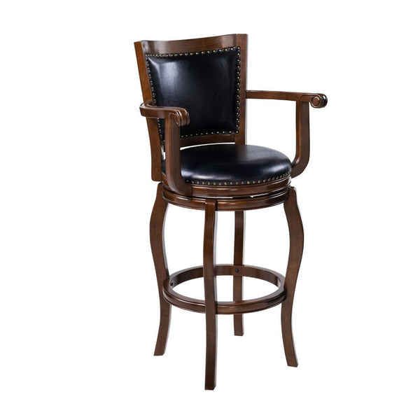 Hugo Swivel Barstool Chair, Black Faux Leather, 34 Inch Extra Tall -BM324183
