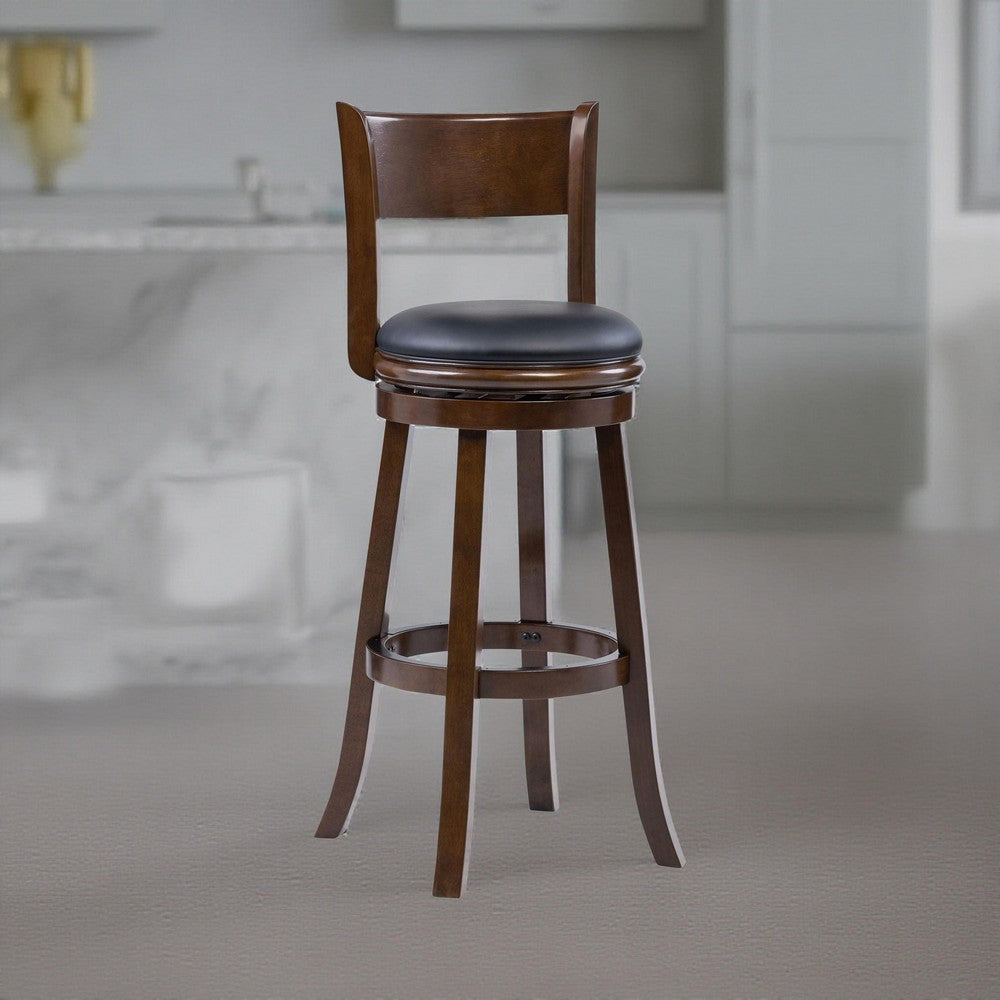 Milo Swivel Barstool Chair, Black Faux Leather, 34 Inch Extra Tall -BM324184