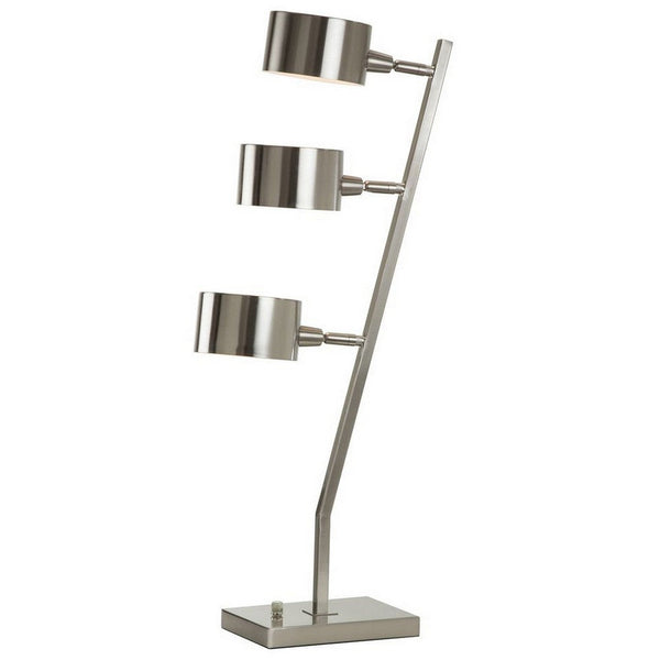 30 Inch Table Lamp, Stackable 3 Task Light Metal Shades, Nickel Silver -BM324186