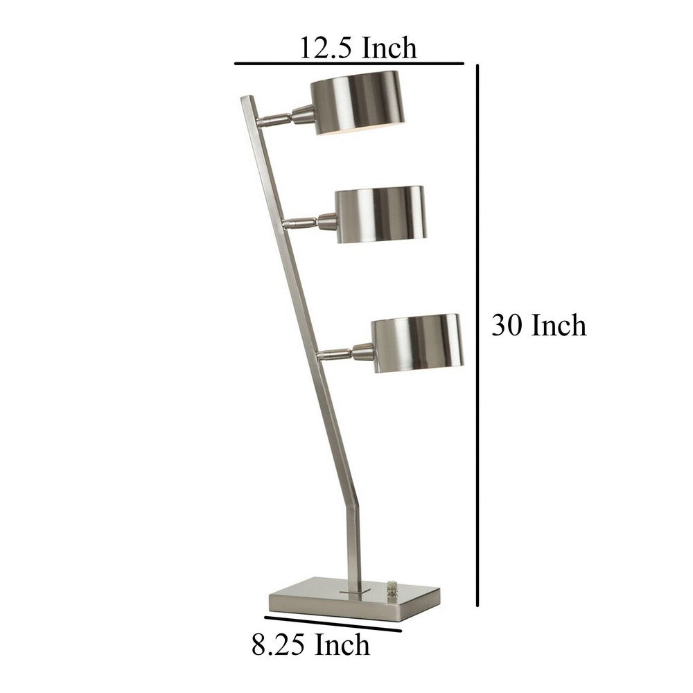 30 Inch Table Lamp, Stackable 3 Task Light Metal Shades, Nickel Silver -BM324186