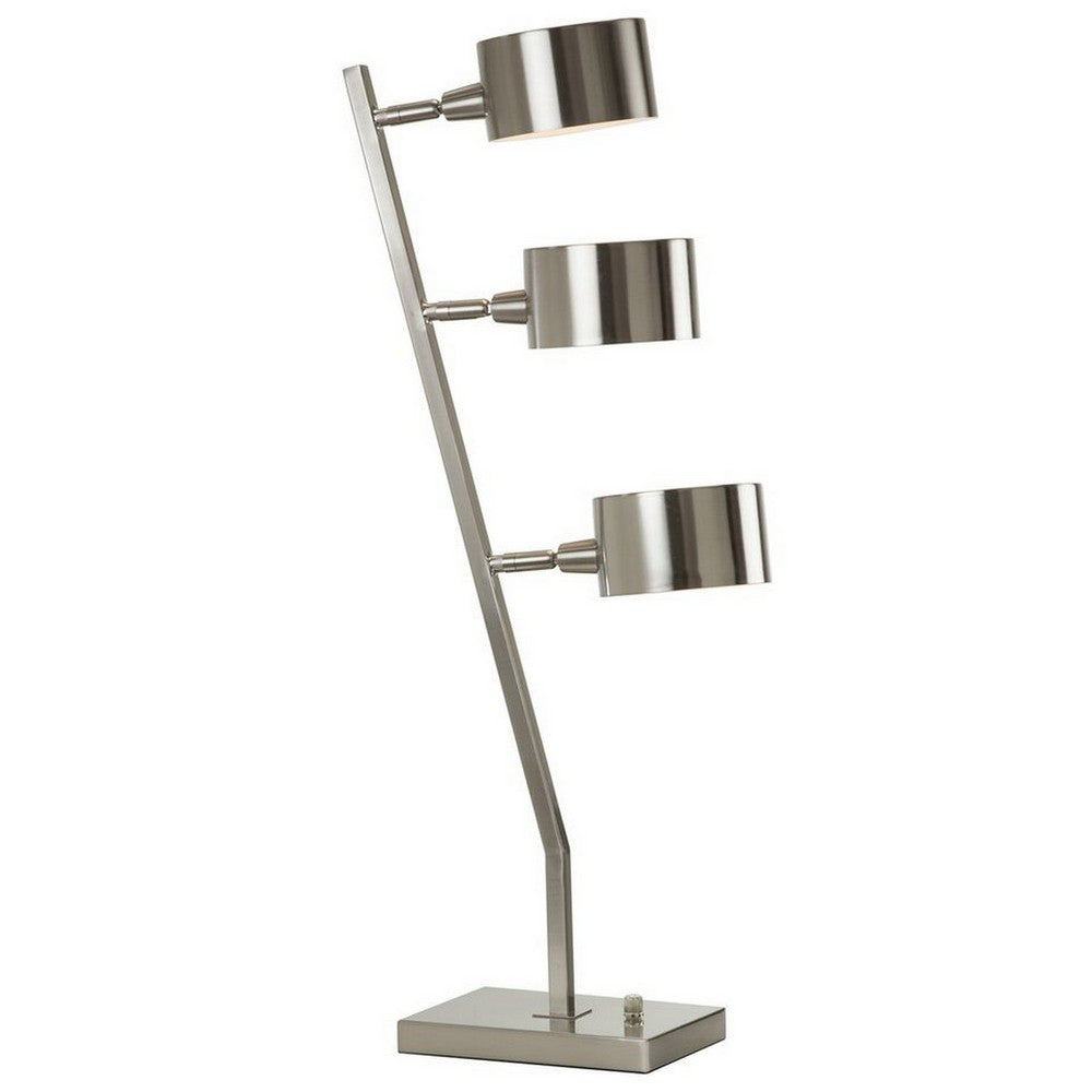 30 Inch Table Lamp, Stackable 3 Task Light Metal Shades, Nickel Silver