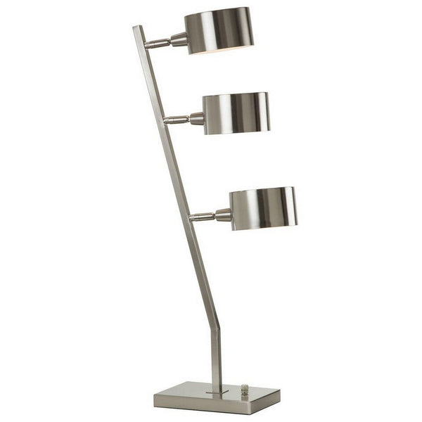 30 Inch Table Lamp, Stackable 3 Task Light Metal Shades, Nickel Silver