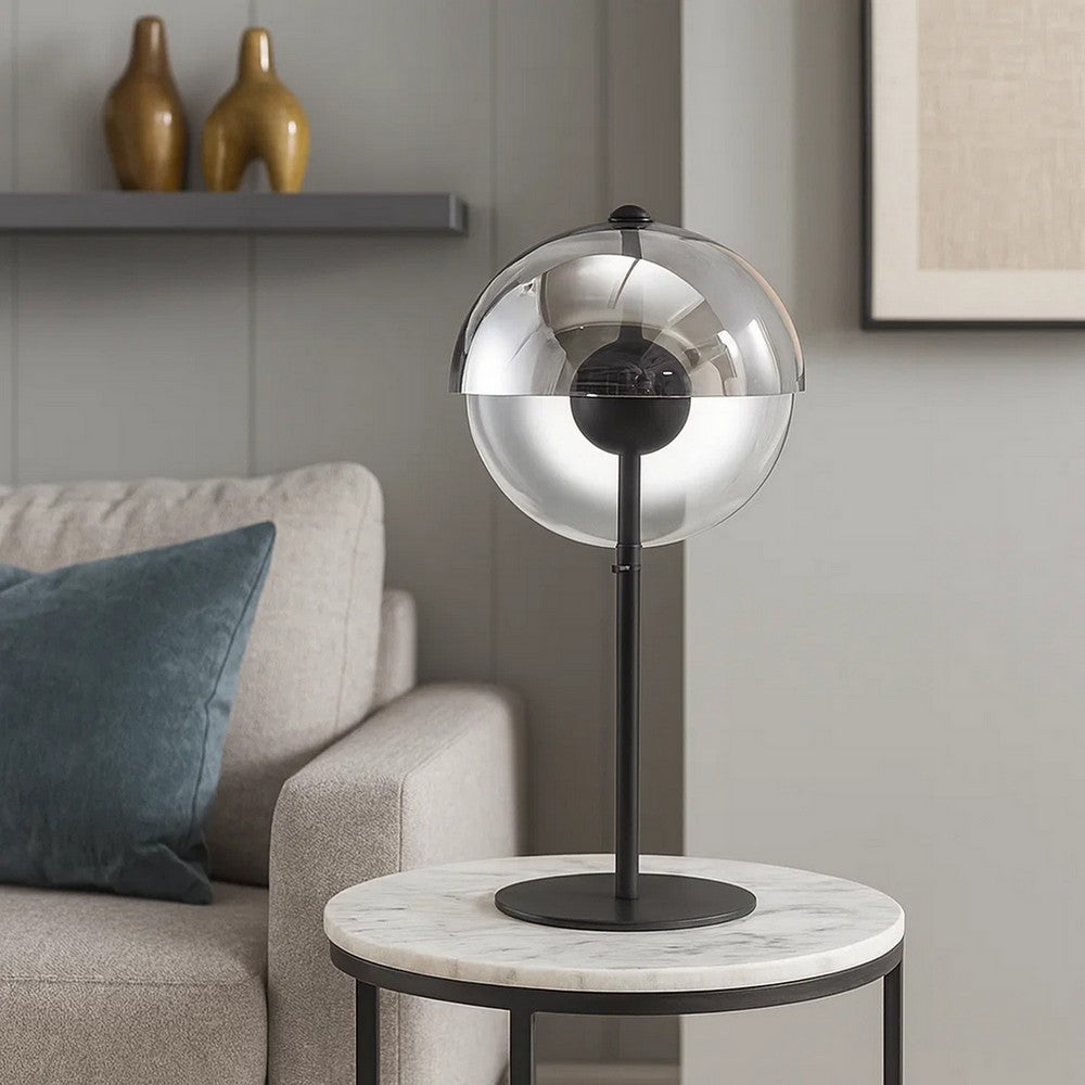 24 Inch Table Lamp, Accent Round Orb Glass Metal Shade, Black -BM324188