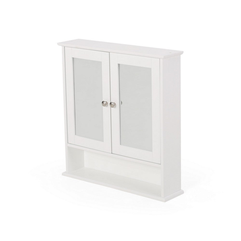 Wall Mount Bathroom Cabinet, 2 Mirror Doors, Open Shelf, White Chrome - BM324191