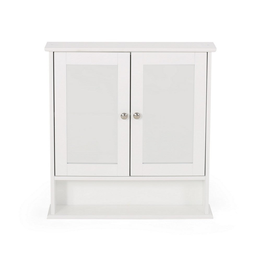 Wall Mount Bathroom Cabinet, 2 Mirror Doors, Open Shelf, White Chrome - BM324191