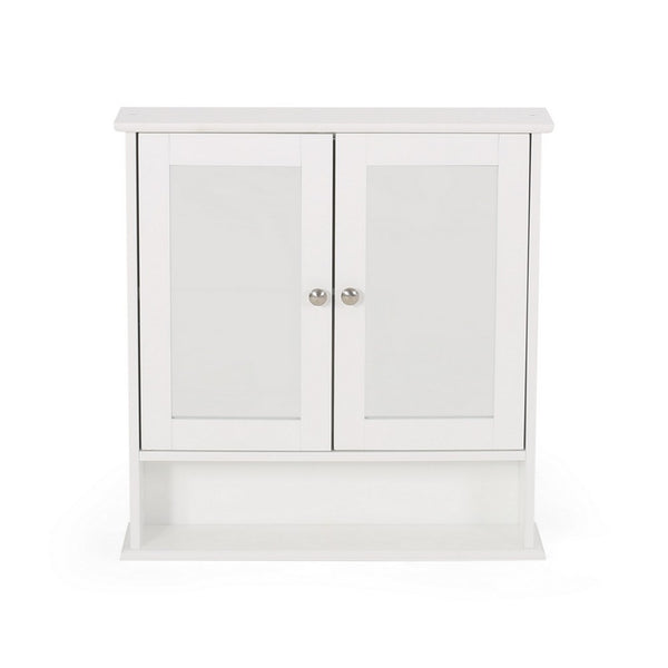 Wall Mount Bathroom Cabinet, 2 Mirror Doors, Open Shelf, White Chrome - BM324191