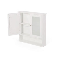 Wall Mount Bathroom Cabinet, 2 Mirror Doors, Open Shelf, White Chrome - BM324191