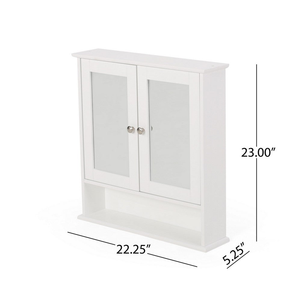 Wall Mount Bathroom Cabinet, 2 Mirror Doors, Open Shelf, White Chrome - BM324191