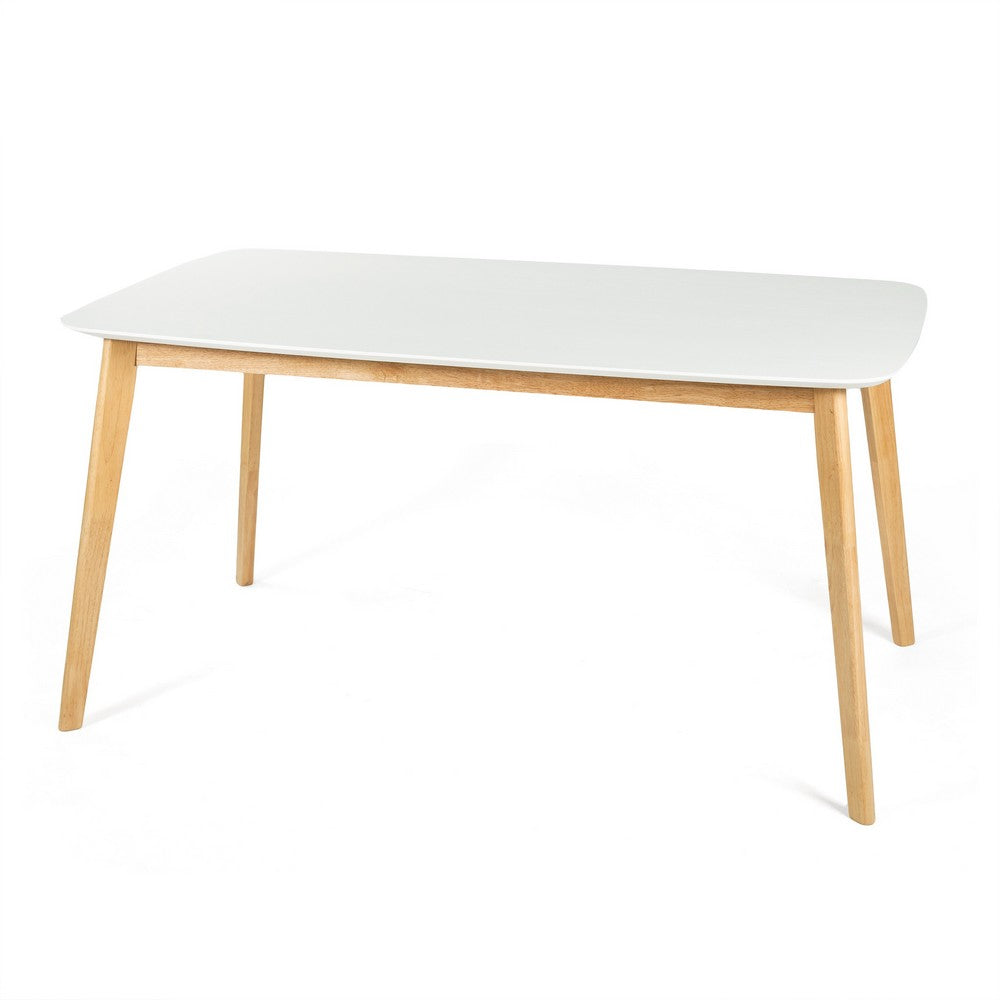 Dining Table, 59 Inch Rectangular Faux Wood White, Brown Splayed Legs - BM324193