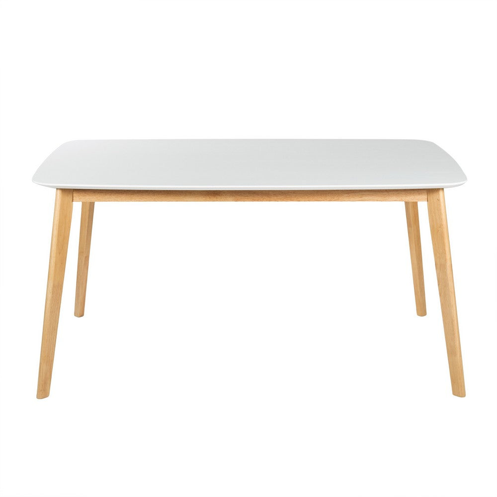 Dining Table, 59 Inch Rectangular Faux Wood White, Brown Splayed Legs - BM324193