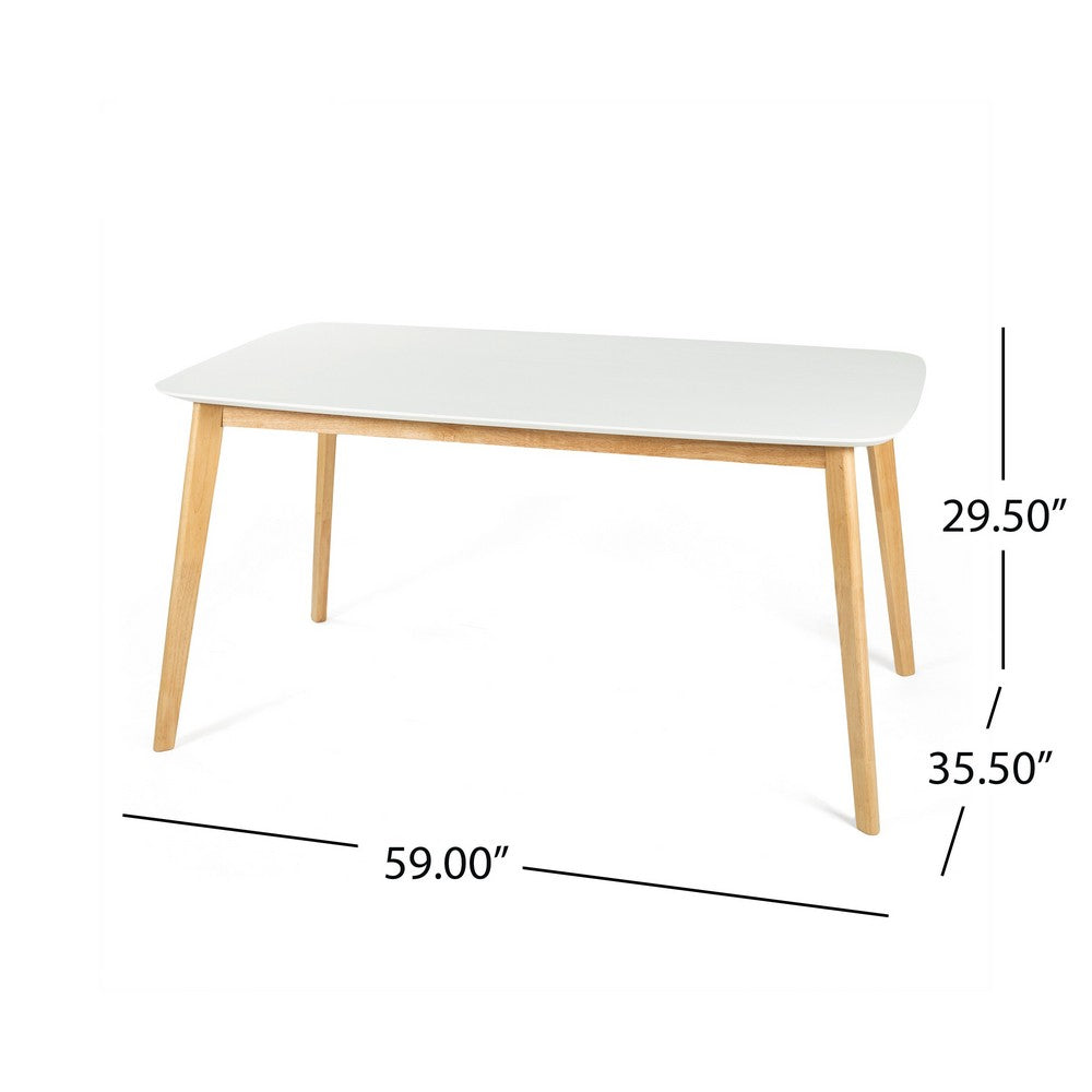 Dining Table, 59 Inch Rectangular Faux Wood White, Brown Splayed Legs - BM324193