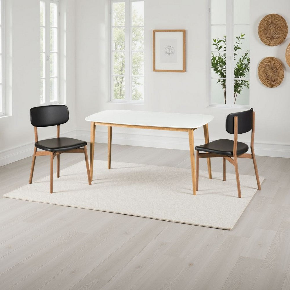 Dining Table, 59 Inch Rectangular Faux Wood White, Brown Splayed Legs - BM324193