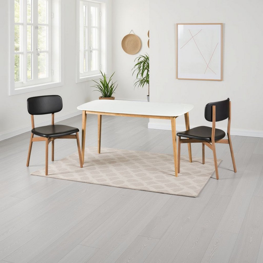 Dining Table, 59 Inch Rectangular Faux Wood White, Brown Splayed Legs - BM324193