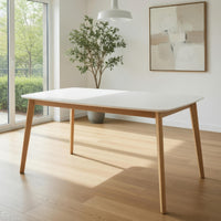 Dining Table, 59 Inch Rectangular Faux Wood White, Brown Splayed Legs - BM324193