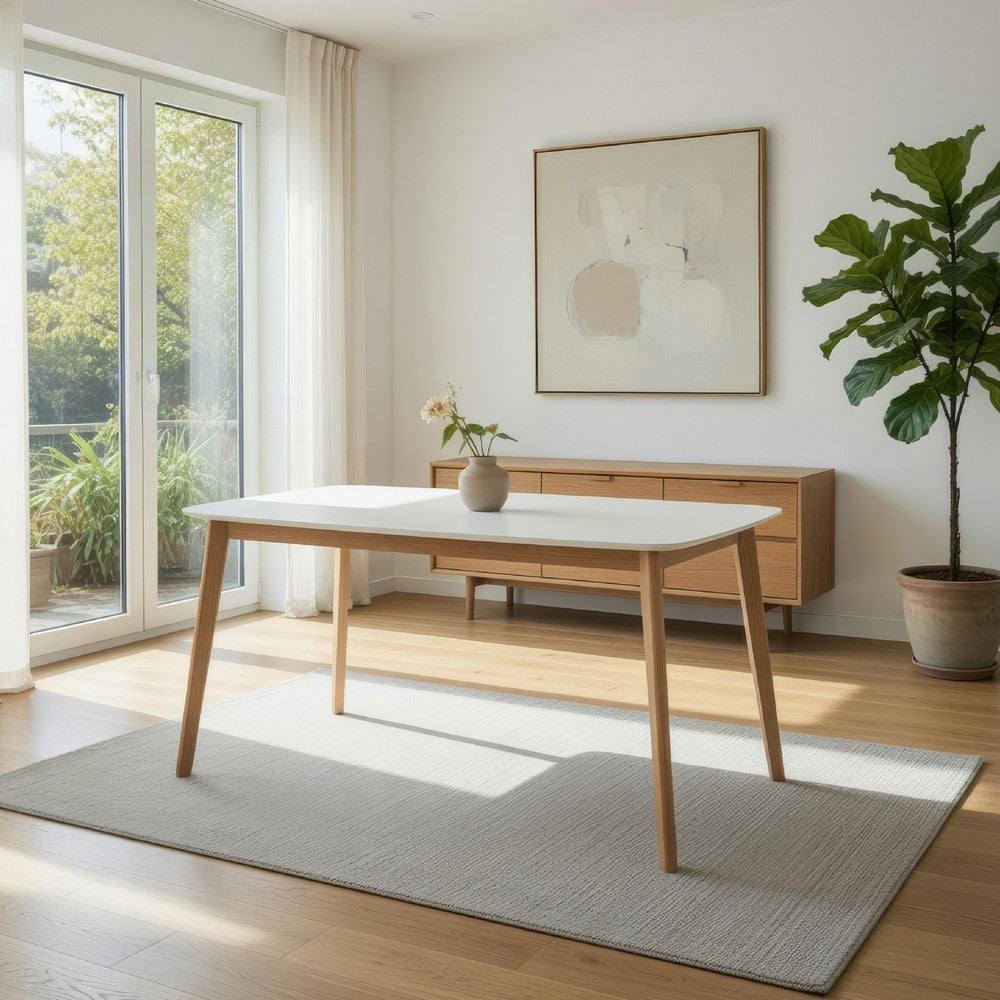 Dining Table, 59 Inch Rectangular Faux Wood White, Brown Splayed Legs - BM324193