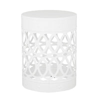 Feio Outdoor Side End Table 14 Inch Round Geometric Pattern White Iron - BM324211