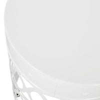 Feio Outdoor Side End Table 14 Inch Round Geometric Pattern White Iron - BM324211