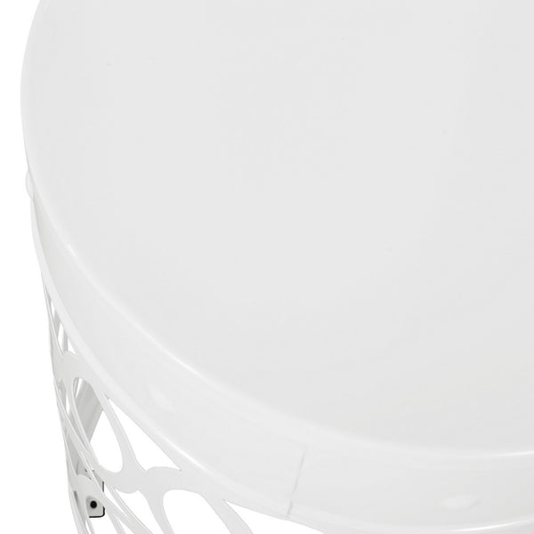Feio Outdoor Side End Table 14 Inch Round Geometric Pattern White Iron - BM324211