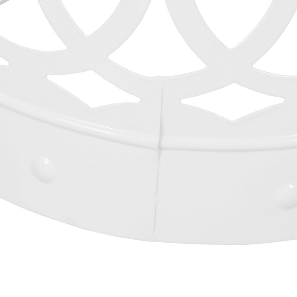Feio Outdoor Side End Table 14 Inch Round Geometric Pattern White Iron - BM324211
